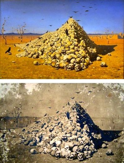 1120 Apotheosis of War painting and later post card by Vasily Vereshchagin 1871.jpg